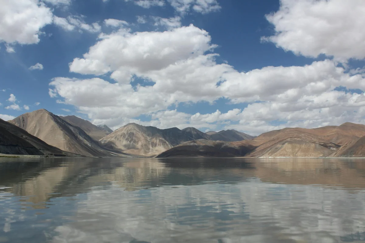 Leh Ladakh barren mountain landscape with Buddhist monastery on hilltop